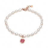 Mini Pomegranate Ruby Pavé Charm Pearl Bracelet in Rose Gold