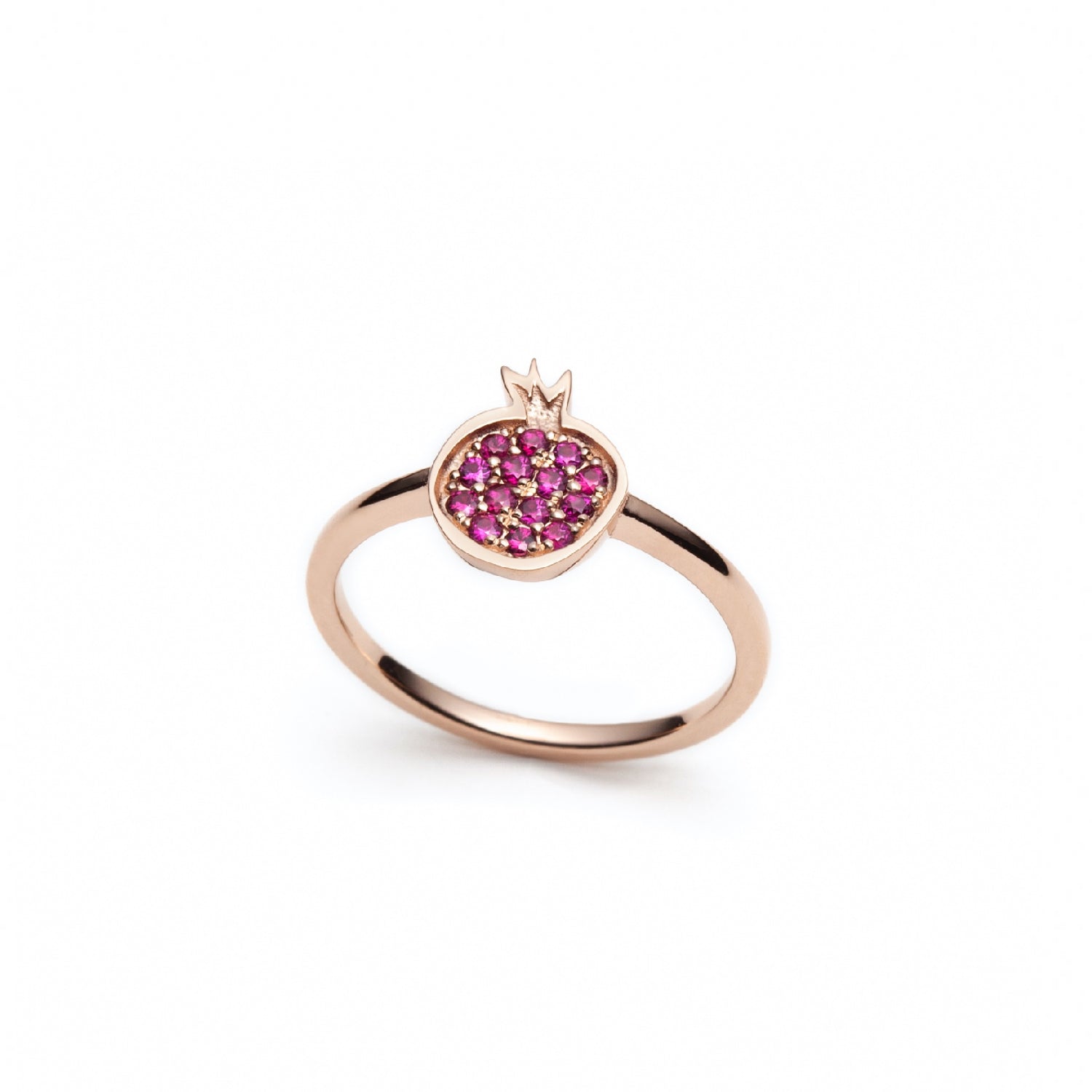 Mini Pomegranate Ruby Pavé Motif Ring in Rose Gold
