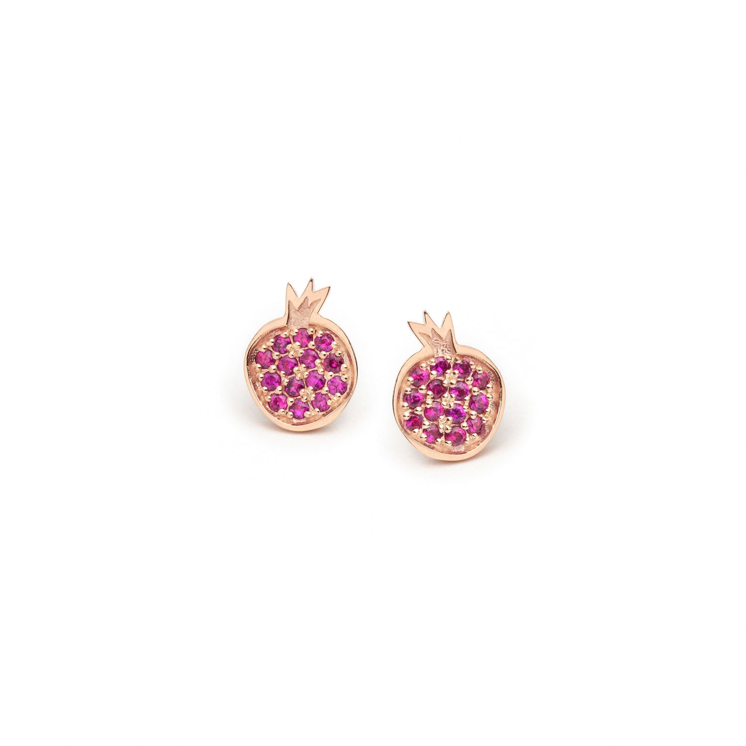 Mini Pomegranate Ruby Pavé Stud Earrings in Rose Gold