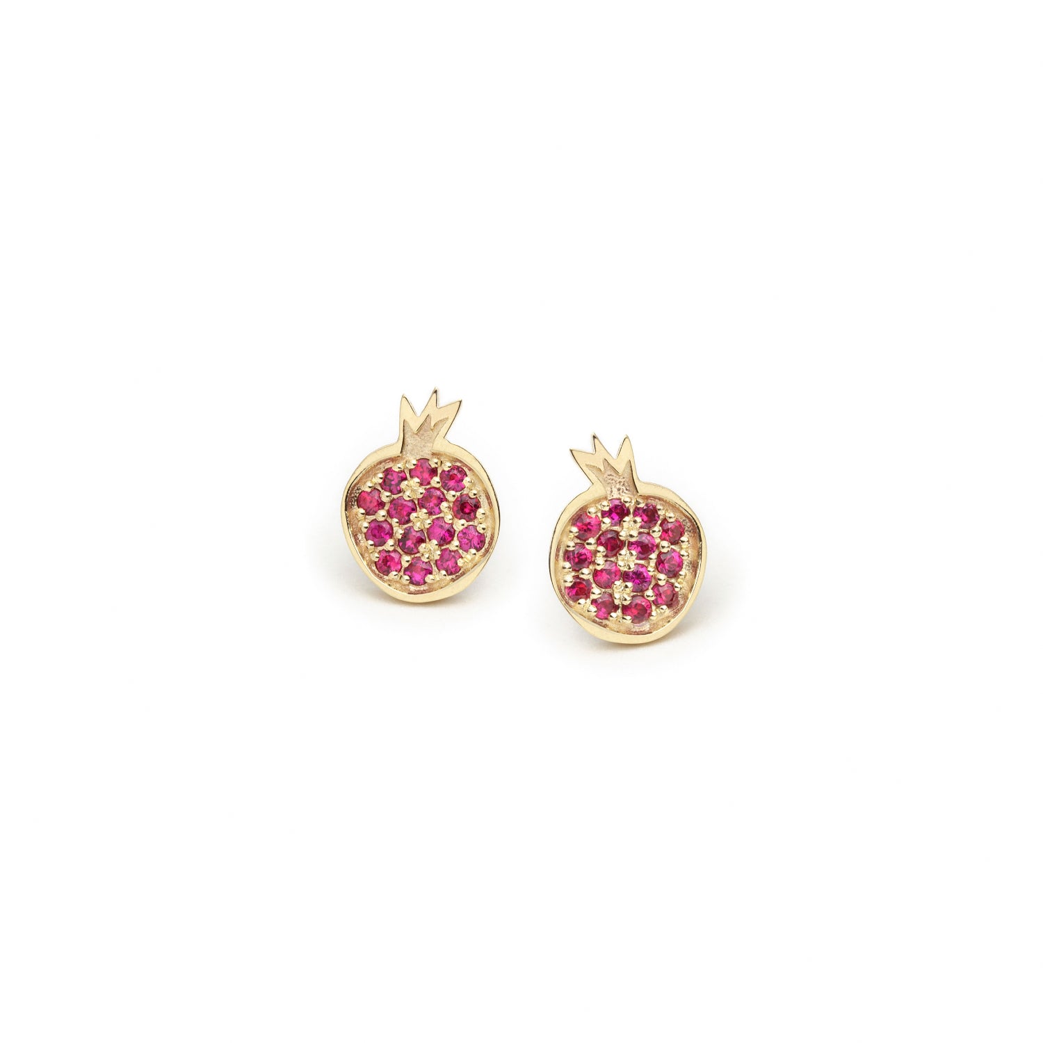 Mini Pomegranate Ruby Pavé Stud Earrings in Yellow Gold