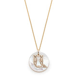 Mother of Pearl Armenian Initial Large Pendant in Yellow Gold