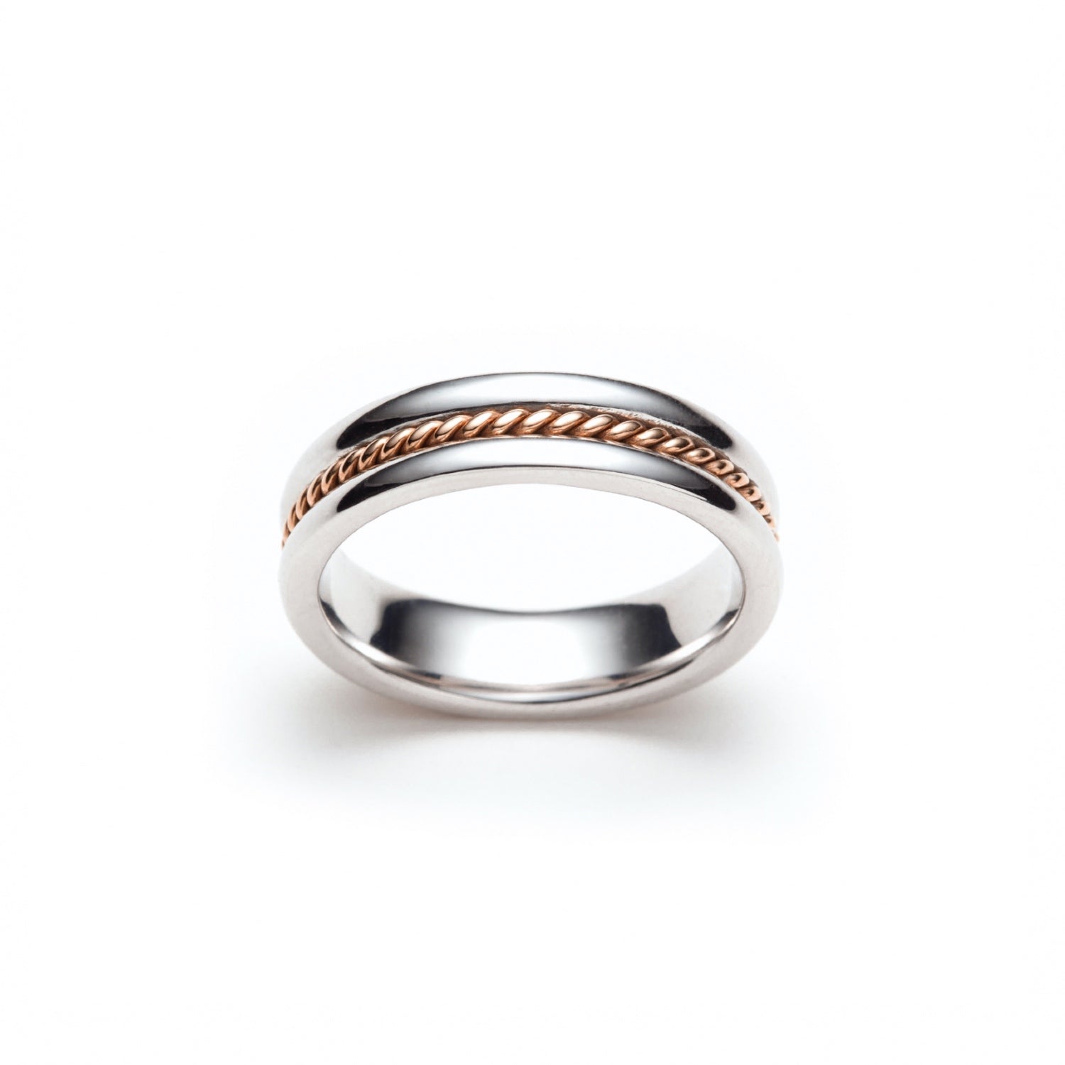 Narrow Twist Polished Finish 6-7 mm Mixed Metal Wedding Band in Rose and White Gold