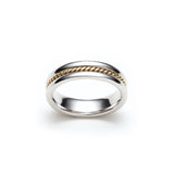 Narrow Twist Polished Finish 6-7 mm Mixed Metal Wedding Band in Yellow and White Gold