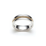 Narrow Twist Polished Finish 8-9 mm Mixed Metal Wedding Band in Yellow and White Gold