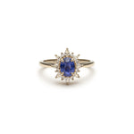 Oval-Shaped Blue Sapphire and Diamond Starburst Ring