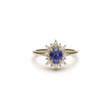 Oval-Shaped Blue Sapphire and Diamond Starburst Ring