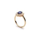 Oval-Shaped Blue Sapphire and Diamond Starburst Ring Side View