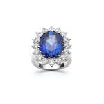 Oval-Shaped Blue Sapphire and Round Brilliant Cut Diamond Engagement Ring