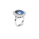 Oval-Shaped Blue Sapphire and Round Brilliant Cut Diamond Engagement Ring Side View