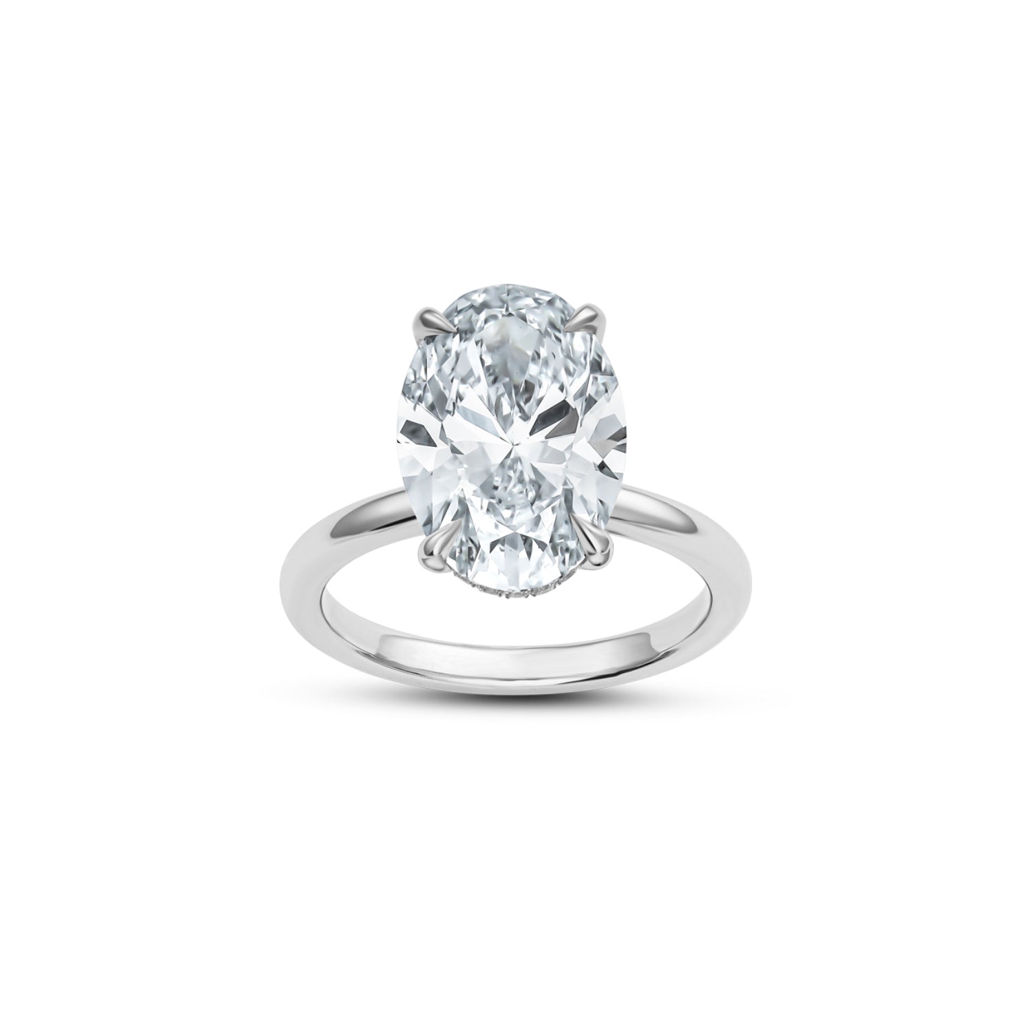 Oval-Shaped Lab-Grown Diamond Hidden Halo Solitaire Engagement Ring in White Gold Front View