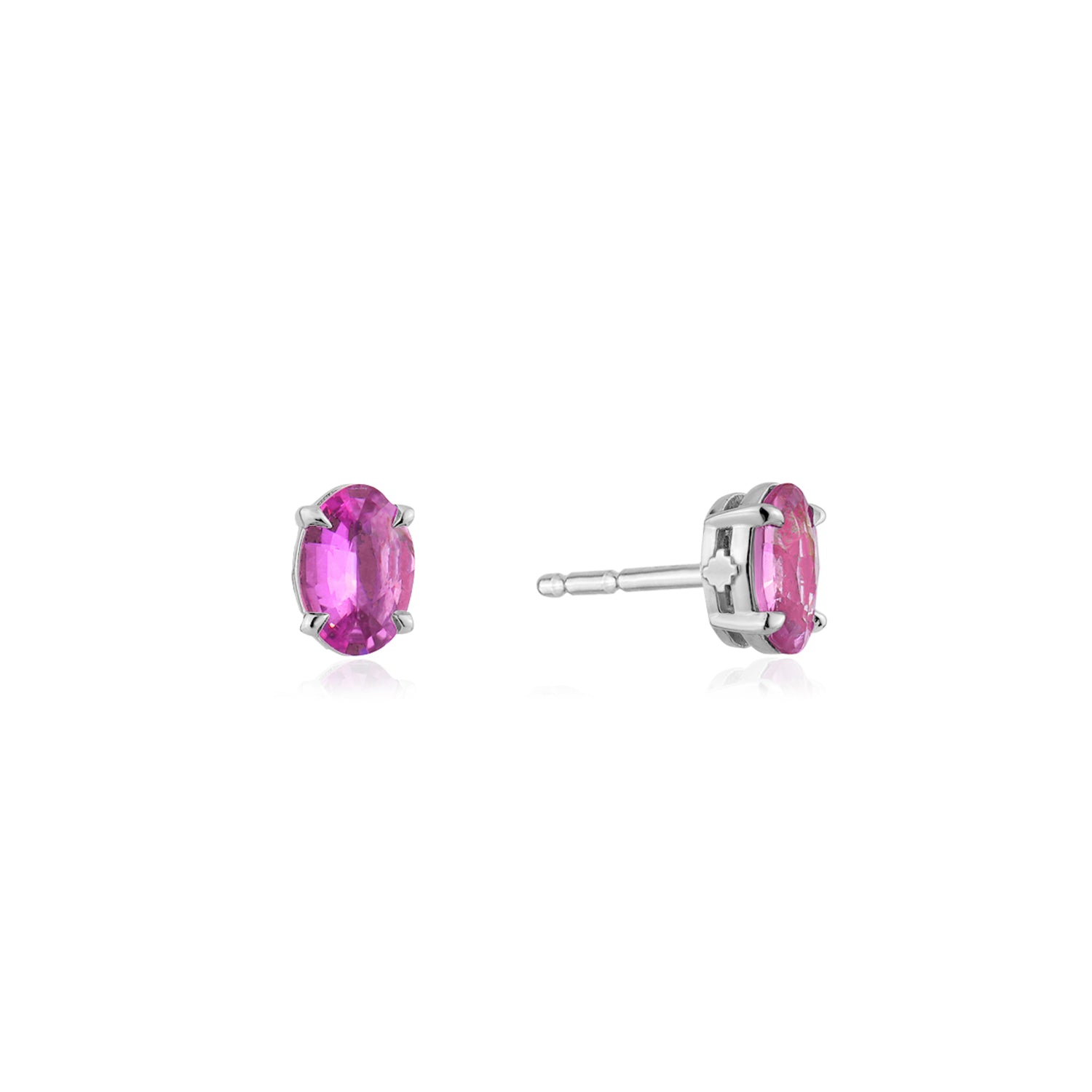 Oval-Shaped Pink Sapphire Stud Earrings in White Gold