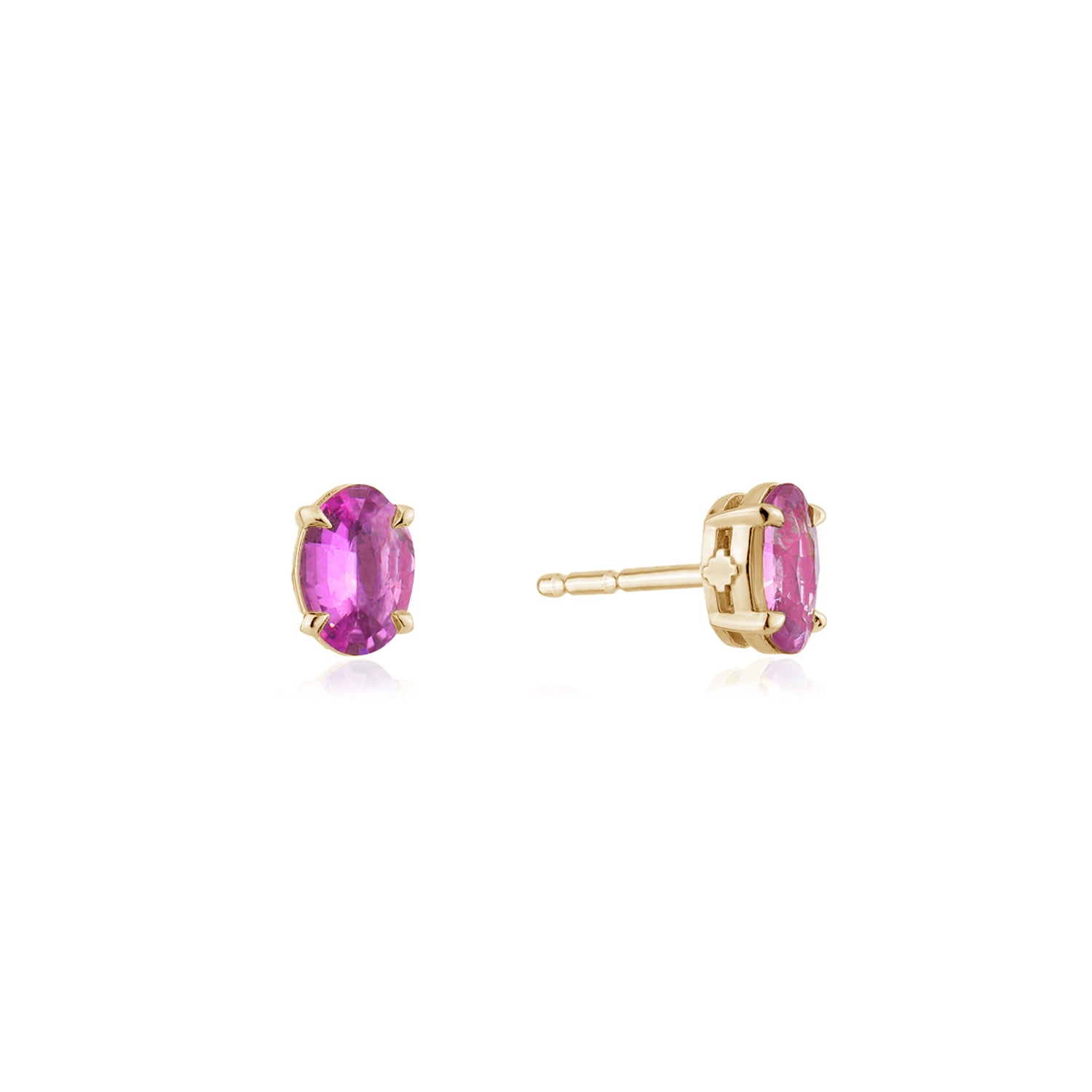 Oval-Shaped Pink Sapphire Stud Earrings in Yellow Gold