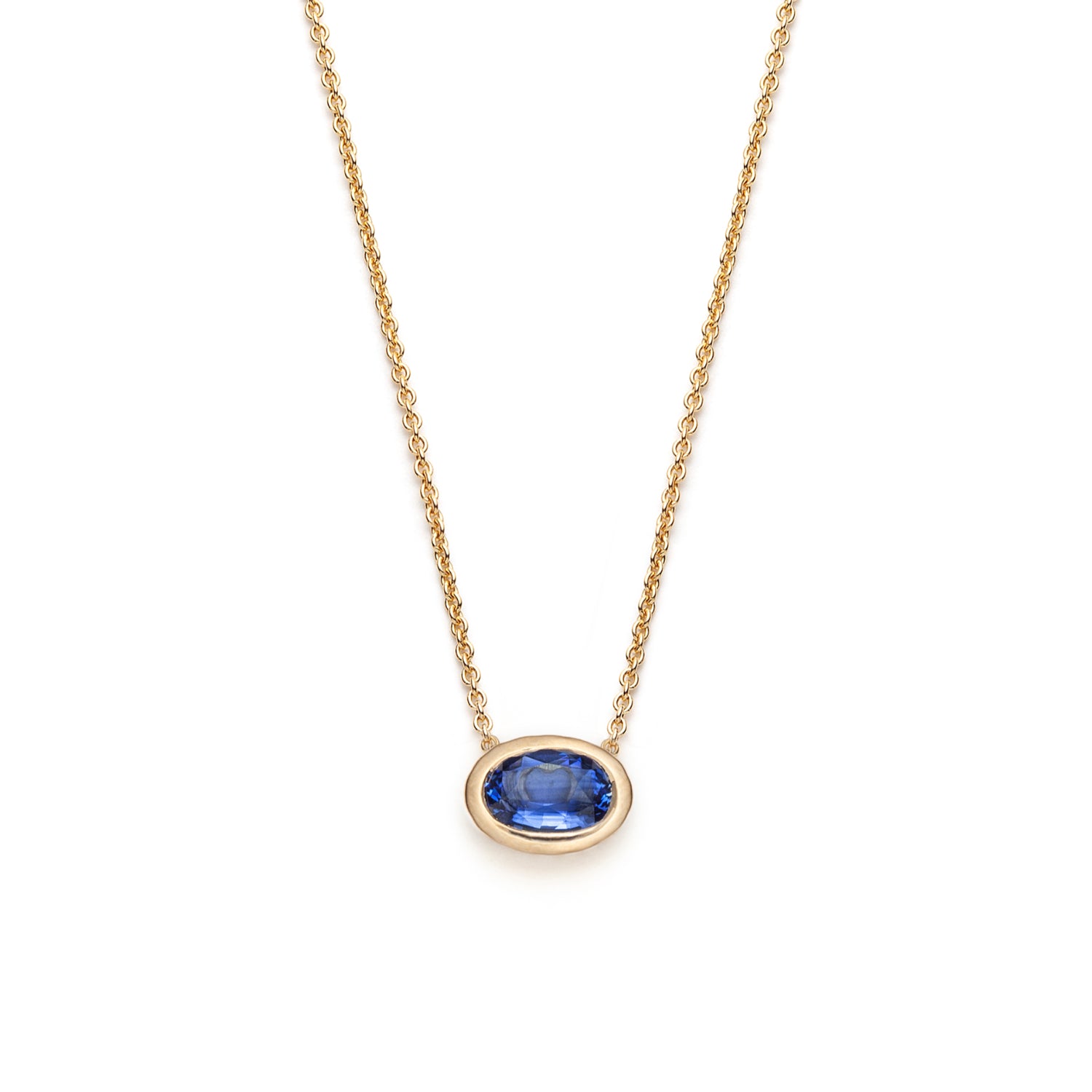 Oval-Shaped Sapphire Bezel Necklace in Yellow Gold