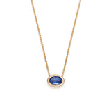 Oval-Shaped Sapphire Bezel Necklace in Yellow Gold