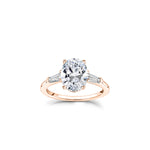 Oval and Baguette Cut Diamond Three-Stone Engagement Ring in Rose Gold