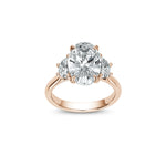 Oval and Half-Moon Cut Lab-Grown Diamond Three-Stone Engagement Ring in Rose Gold Front View