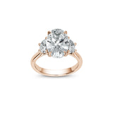 Oval and Half-Moon Cut Lab-Grown Diamond Three-Stone Engagement Ring in Rose Gold Front View
