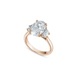 Oval and Half-Moon Cut Lab-Grown Diamond Three-Stone Engagement Ring in Rose Gold Side View