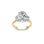 Oval and Half-Moon Cut Lab-Grown Diamond Three-Stone Engagement Ring in Yellow Gold Front View