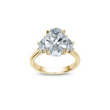 Oval and Half-Moon Cut Lab-Grown Diamond Three-Stone Engagement Ring in Yellow Gold Front View