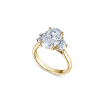 Oval and Half-Moon Cut Lab-Grown Diamond Three-Stone Engagement Ring in Yellow Gold Side View