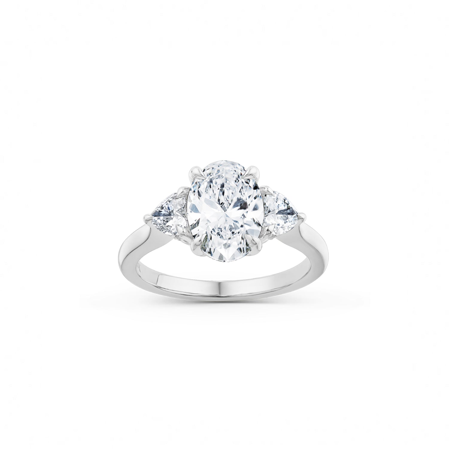 Oval and Heart-Shaped Diamond Three-Stone Engagement Ring in White Gold