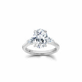 Oval and Pear Cut Lab-Grown Diamond Three-Stone Engagement Ring in White Gold Front View