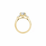 Oval and Pear Cut Lab-Grown Diamond Three-Stone Engagement Ring in Yellow Gold Side View