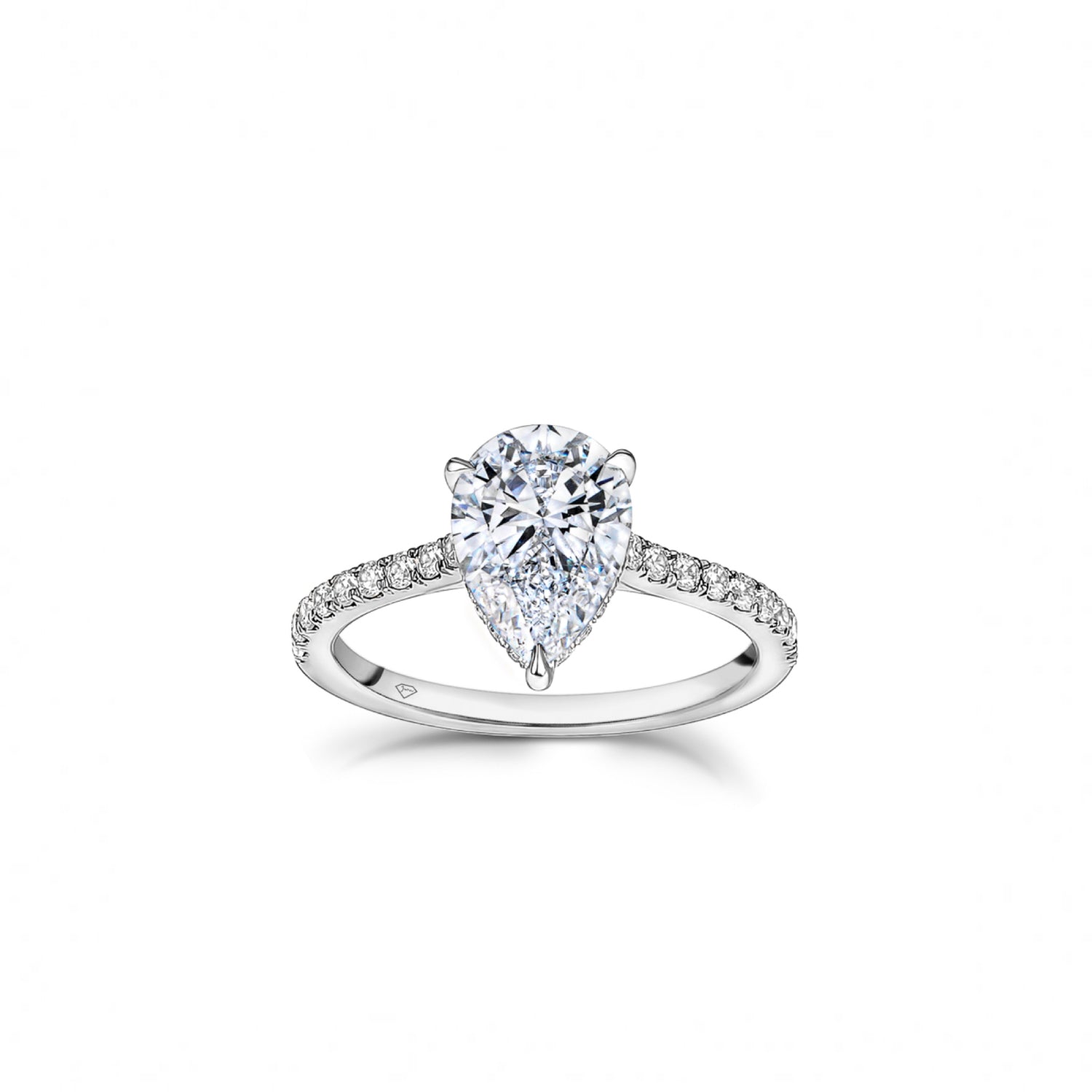 Pear-Shaped Diamond Hidden Halo Engagement Ring in White Gold