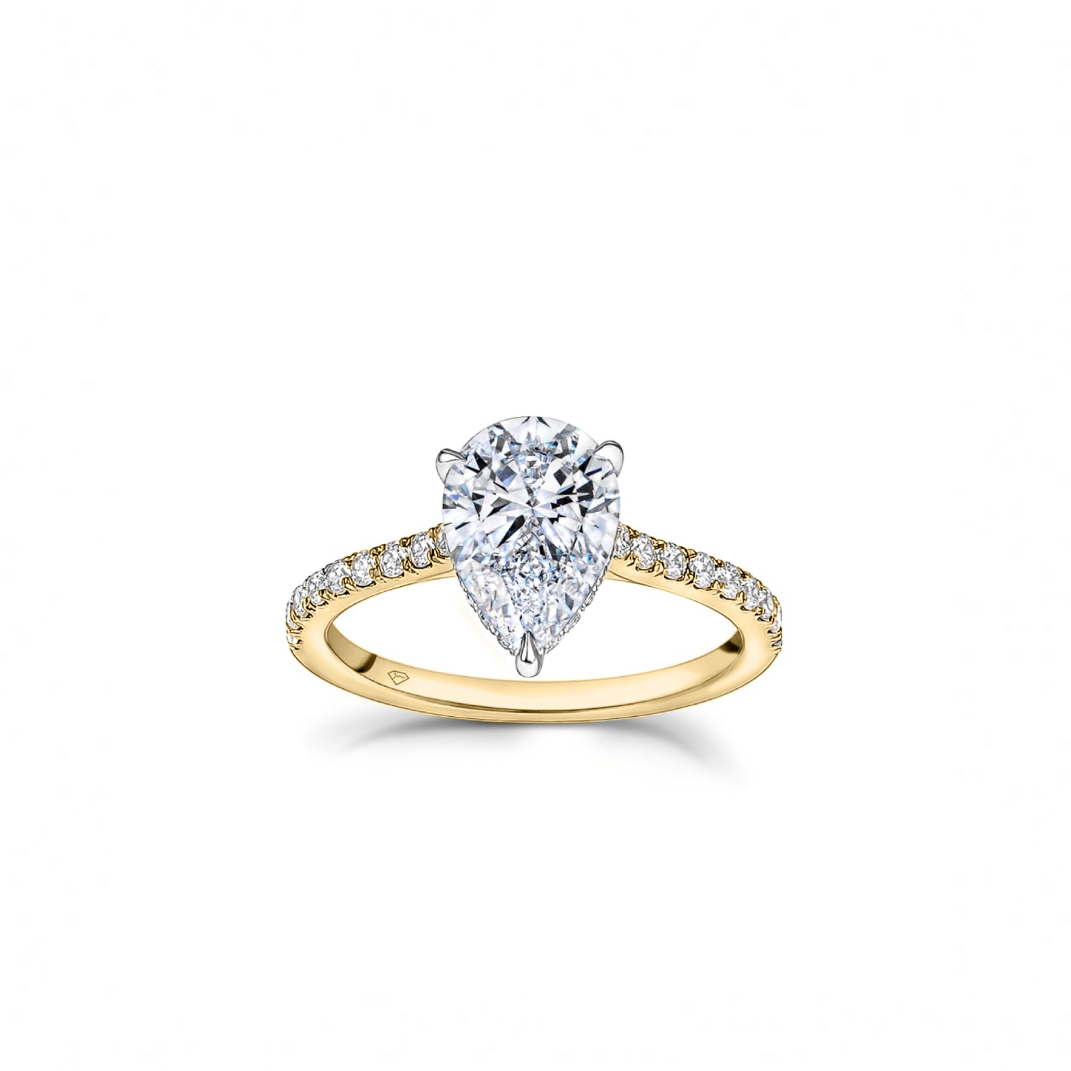 Pear-Shaped Diamond Hidden Halo Engagement Ring in Yellow Gold