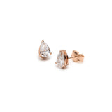 Pear-Shaped Diamond Three-Prong Basket Stud Earrings in Rose Gold