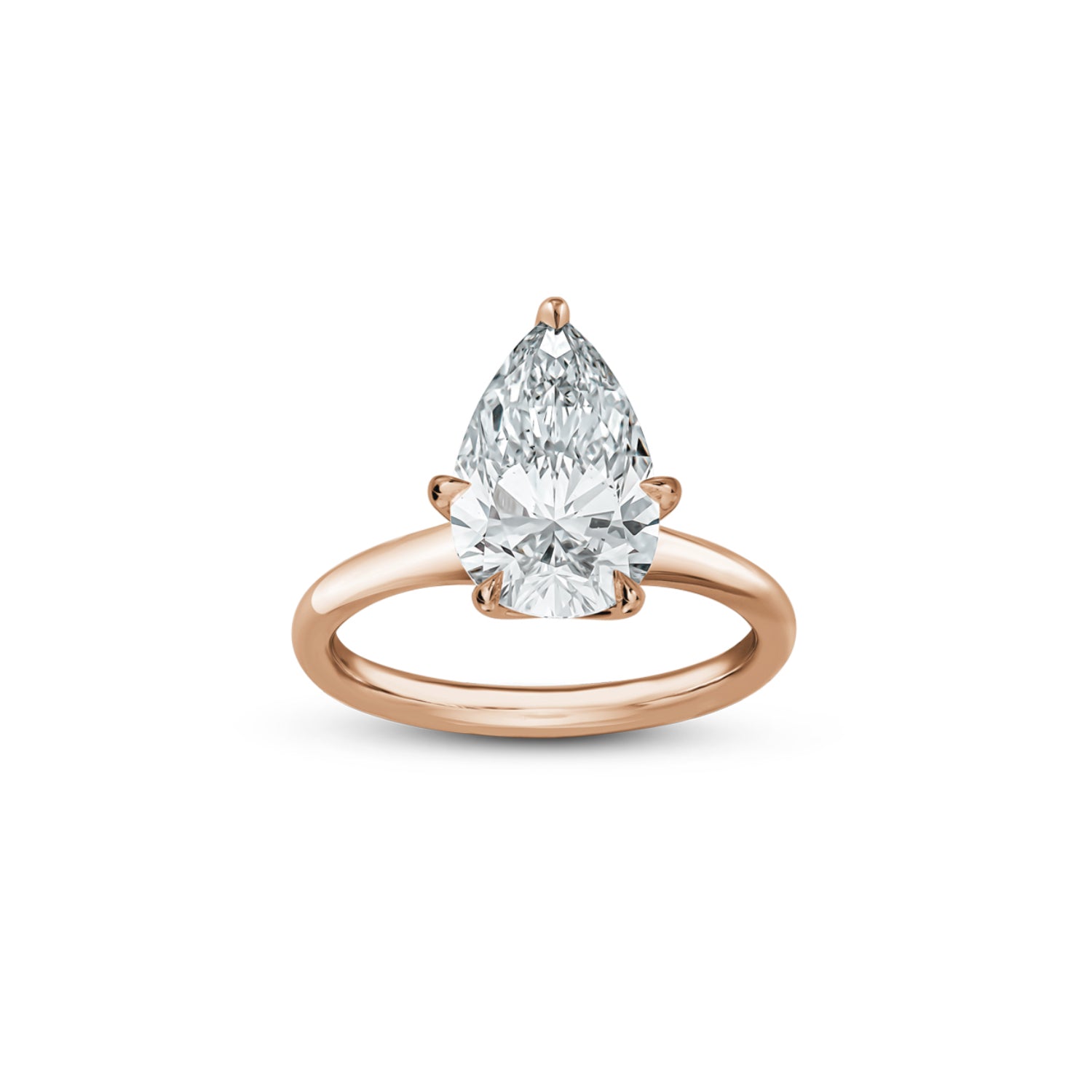 Pear-Shaped Lab-Grown Diamond Solitaire Engagement Ring in Rose Gold Front View