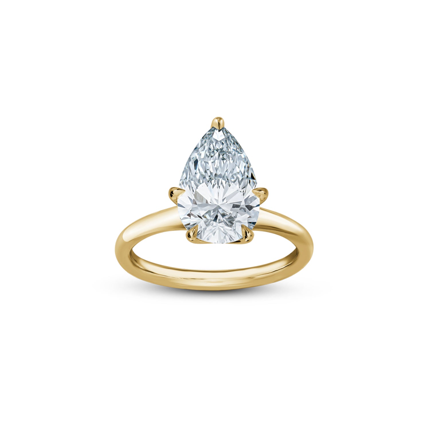 Pear-Shaped Lab-Grown Diamond Solitaire Engagement Ring in Yellow old Front View