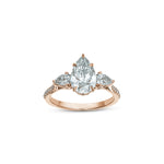 Pear-Shaped Lab-Grown Diamond Three-Stone Engagement Ring in Rose Gold Front View