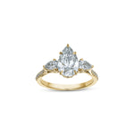 Pear-Shaped Lab-Grown Diamond Three-Stone Engagement Ring in Yellow Gold Front View