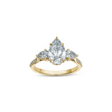 Pear-Shaped Lab-Grown Diamond Three-Stone Engagement Ring in Yellow Gold Front View