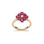 Pear-Shaped Ruby and Round Brilliant Cut Diamond Flower Ring