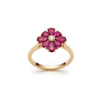 Pear-Shaped Ruby and Round Brilliant Cut Diamond Flower Ring