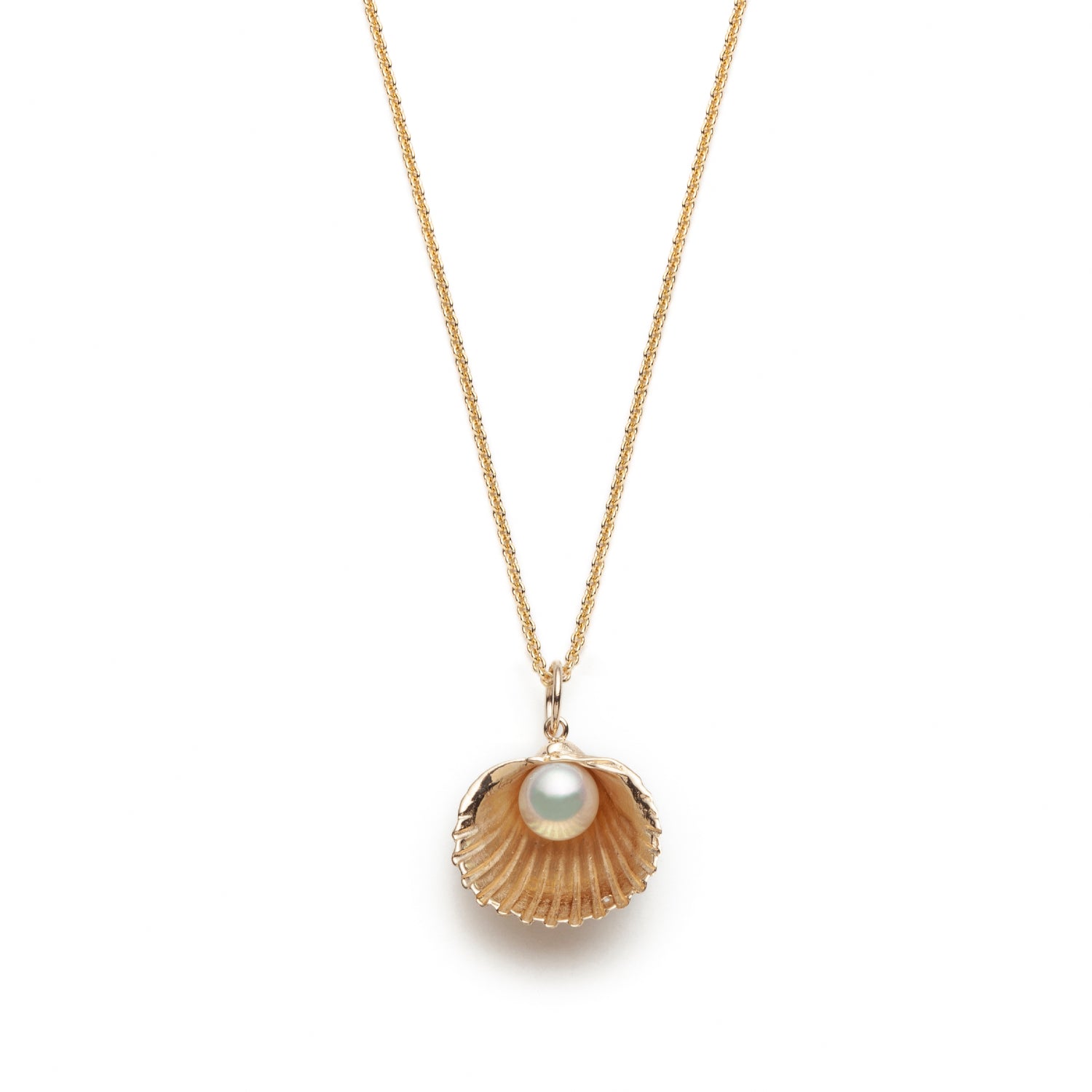 Pearl and Diamond Seashell Pendant in Yellow Gold Back View
