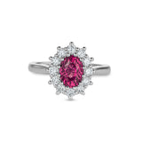 Oval-Shaped Pink Sapphire and Round Brilliant Cut Diamond Cluster Ring