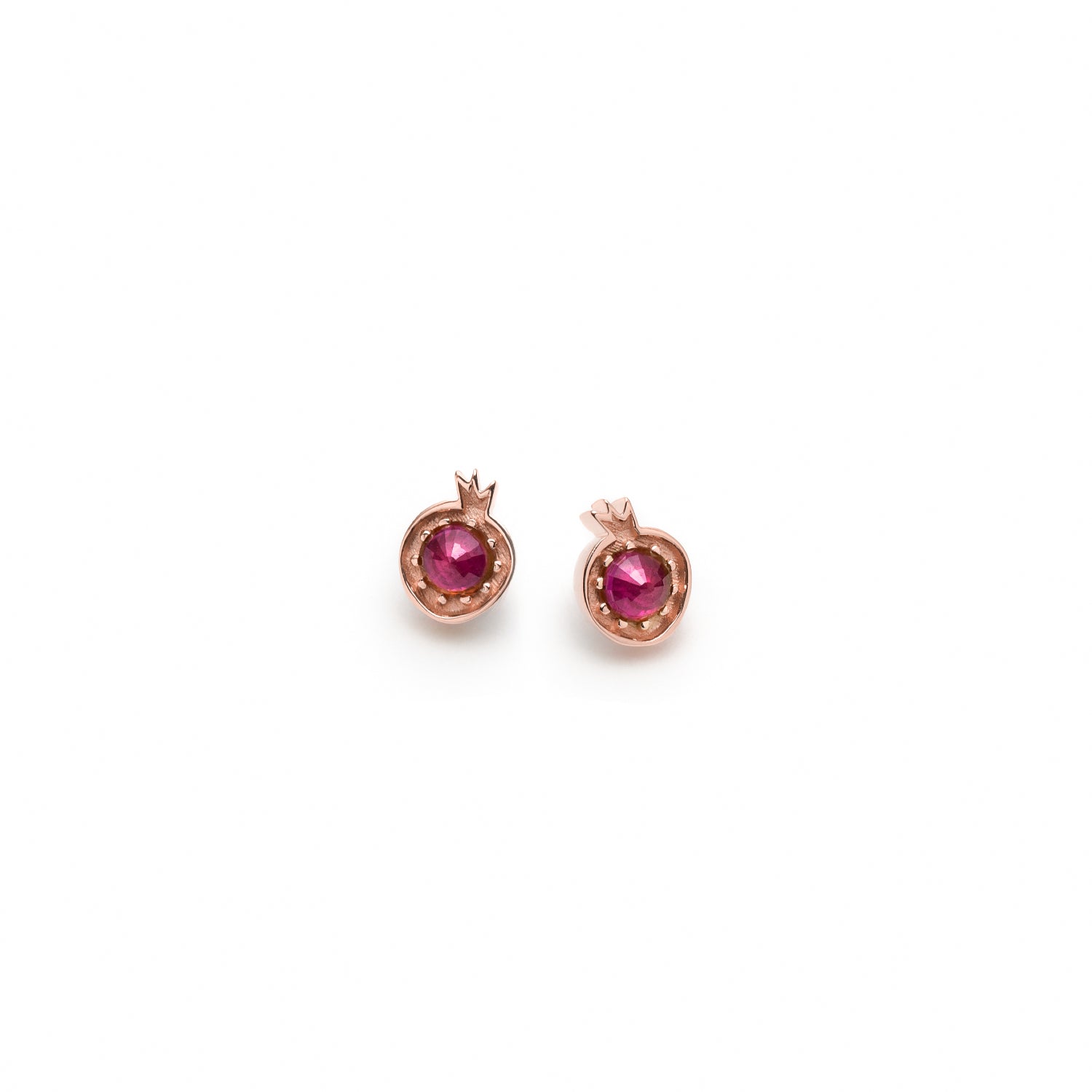 Pomegranate Faceted Cabochon Ruby Mini Stud Earrings in Rose Gold