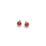 Pomegranate Faceted Cabochon Ruby Mini Stud Earrings in Rose Gold