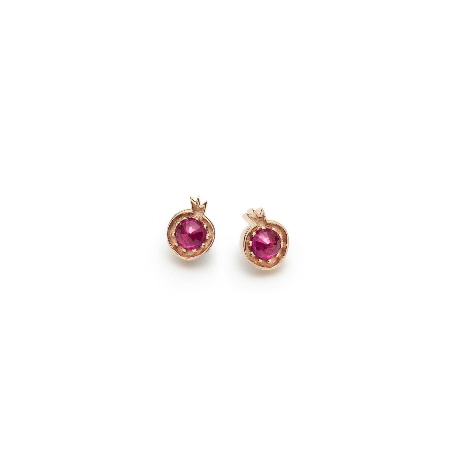 Pomegranate Faceted Cabochon Ruby Mini Stud Earrings in Yellow Gold