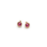 Pomegranate Faceted Cabochon Ruby Mini Stud Earrings in Yellow Gold