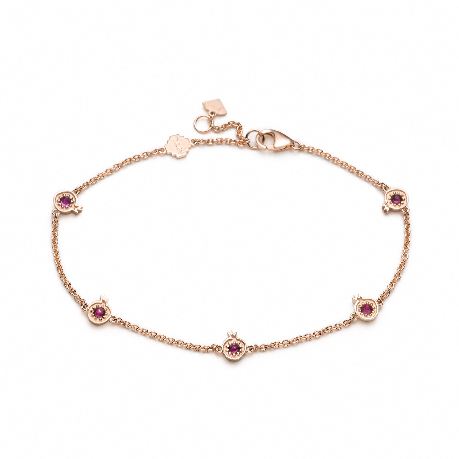 Pomegranate Ruby Five Mini Motif Bracelet in Rose Gold