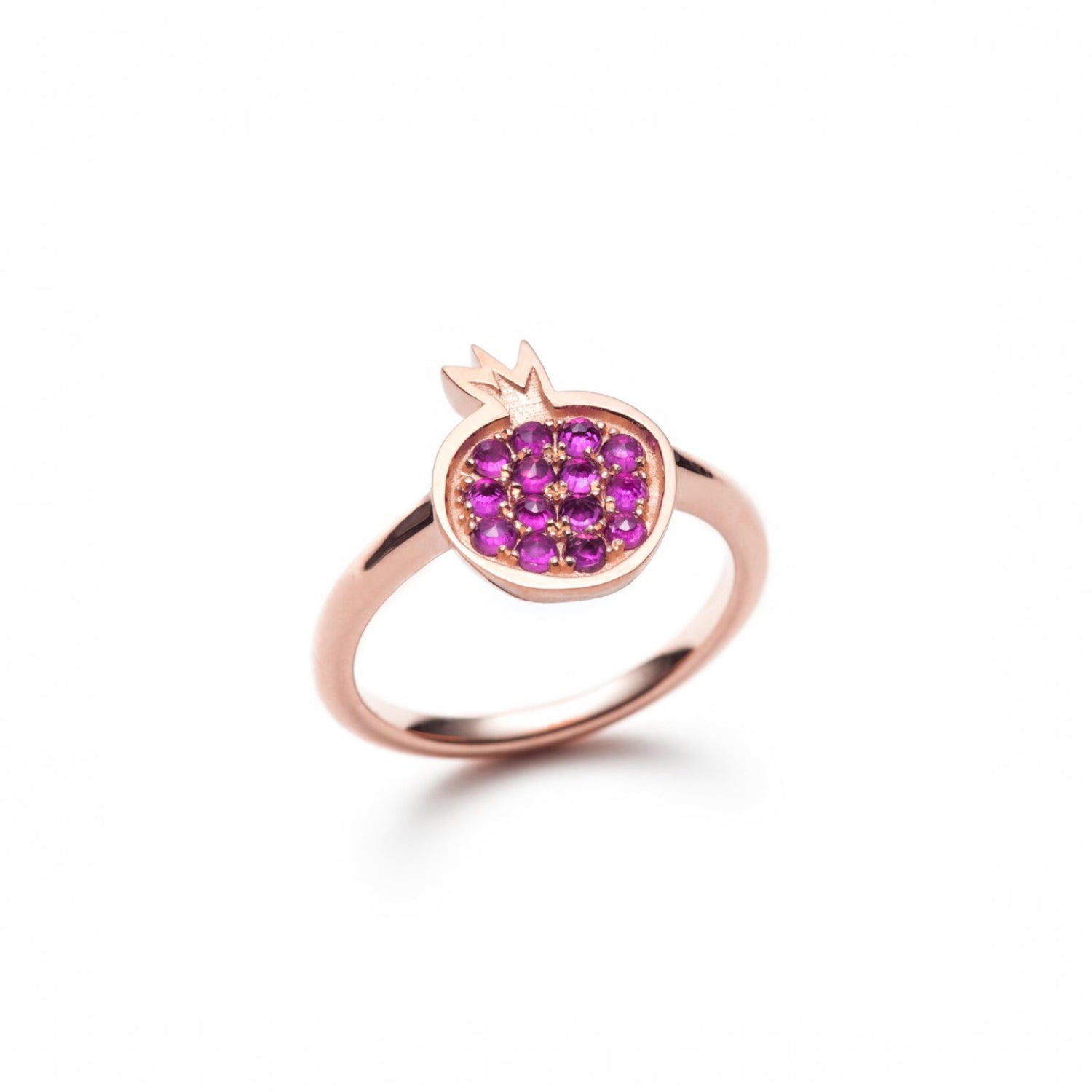 Pomegranate Ruby Studded Motif Ring in Rose Gold