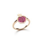 Pomegranate Ruby Studded Motif Ring in Yellow Gold