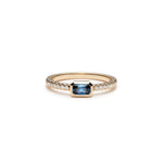 Radiant Cut Blue Sapphire Diamond Pavé Stackable Ring in Yellow Gold