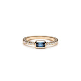 Radiant Cut Blue Sapphire Diamond Pavé Stackable Ring in Yellow Gold