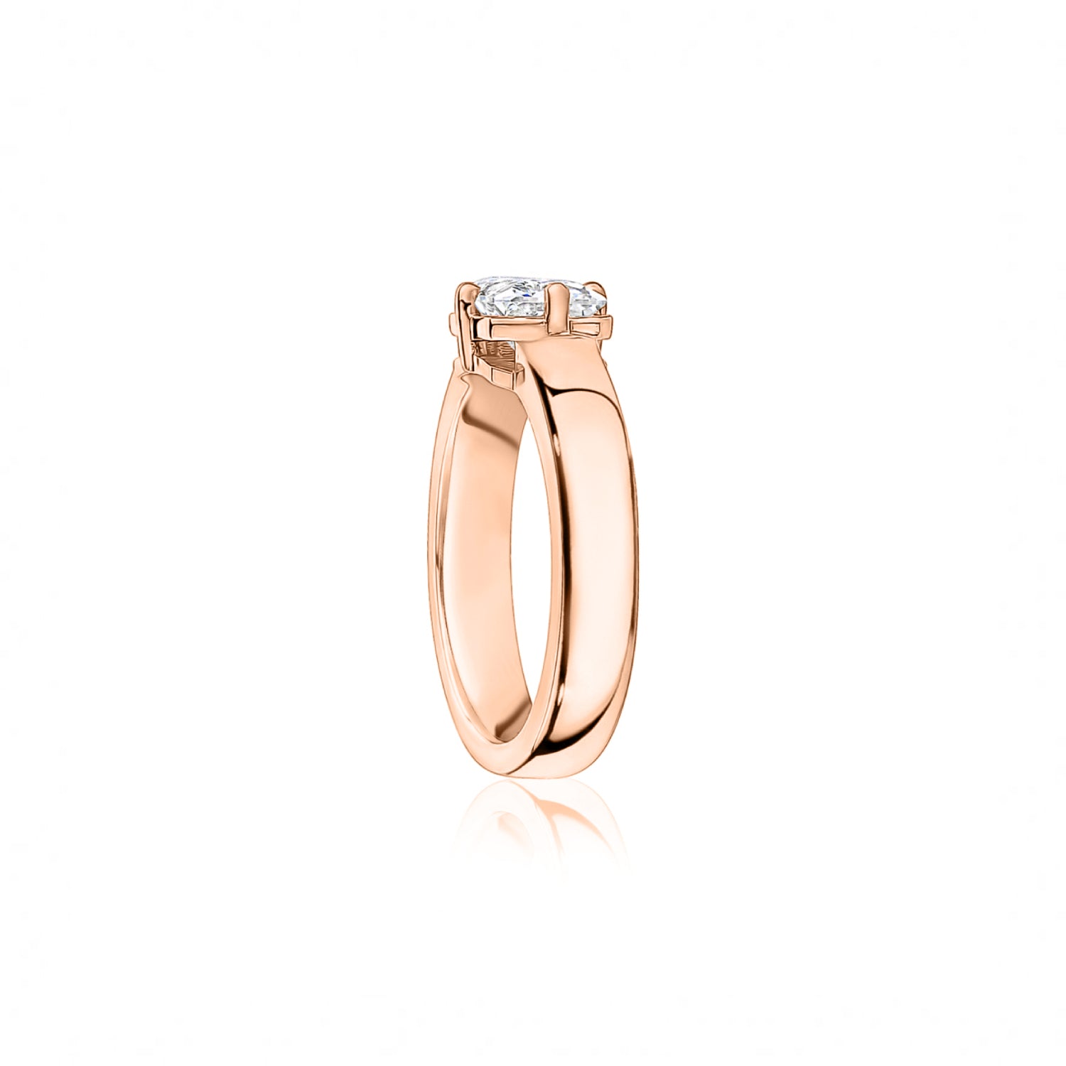 Radiant Cut Diamond Wide Band Solitaire Engagement Ring in Rose Gold Side View